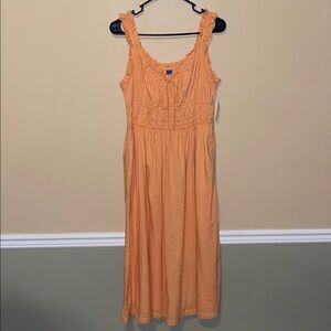 NWT Old Navy Women’s Boho Cottagecore Peach Orange Smocked Tank Midi Dress